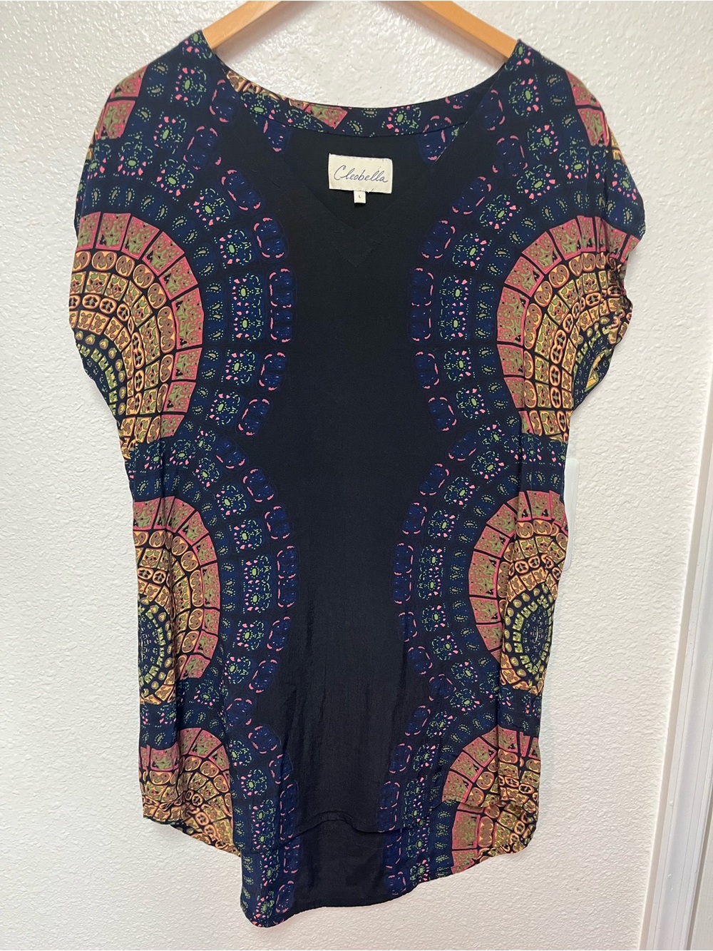 Cleobella Mini Shift Dress Women’s L Radial Mandala Boho Artsy Hi Low Short